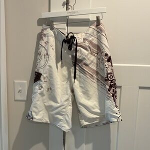 O’Neill White and Brown Board Shorts Size 33